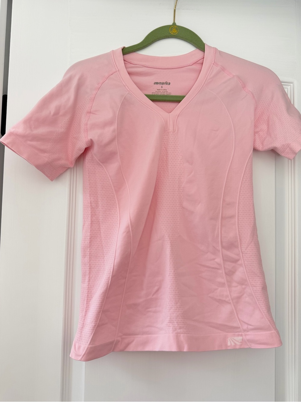 Marika Pink Mesh Performance Athletic Top Short Sleeve V-Neck Size Small - Picture 2 of 5